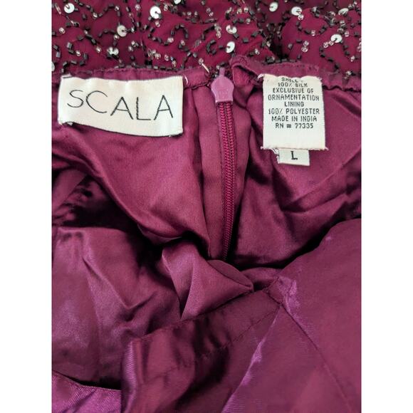 Scala Prom Dress Maxi Gown L Red Black Vintage Bead Silk Glam Holiday Y2K 90s - Picture 10 of 12